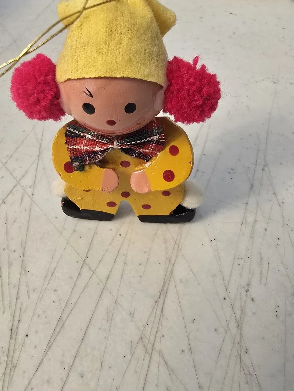 Vintage Wooden Clown Christmas Ornaments Set Of 2 Handpainted 3.5